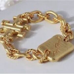 NIP TORY BURCH Gold Torsade Signature Chunk Nugget Plaque Bracelet